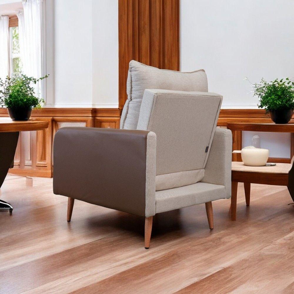 Poltrona Inglaterra Reclinável Corino Chocolate E Linho Bege Chocolate Com Bege - 3