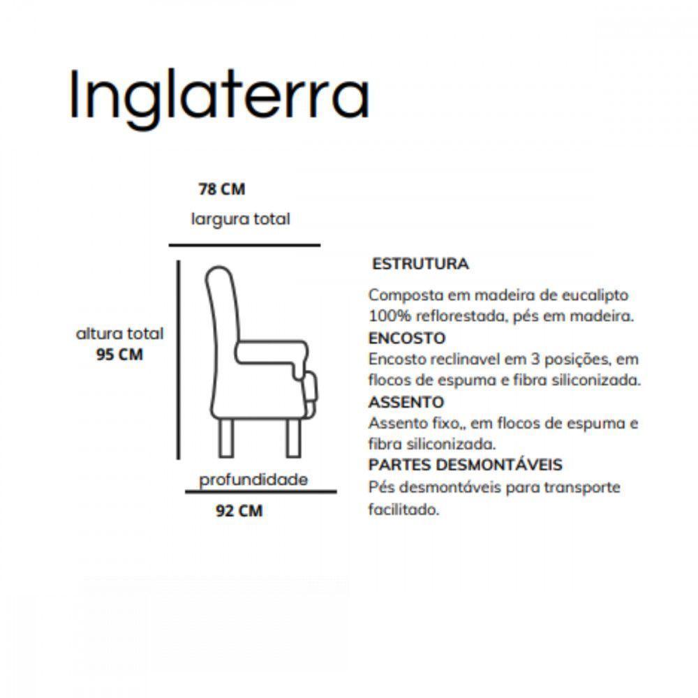 Poltrona Inglaterra Reclinável Corino Chocolate E Linho Bege Chocolate Com Bege - 7