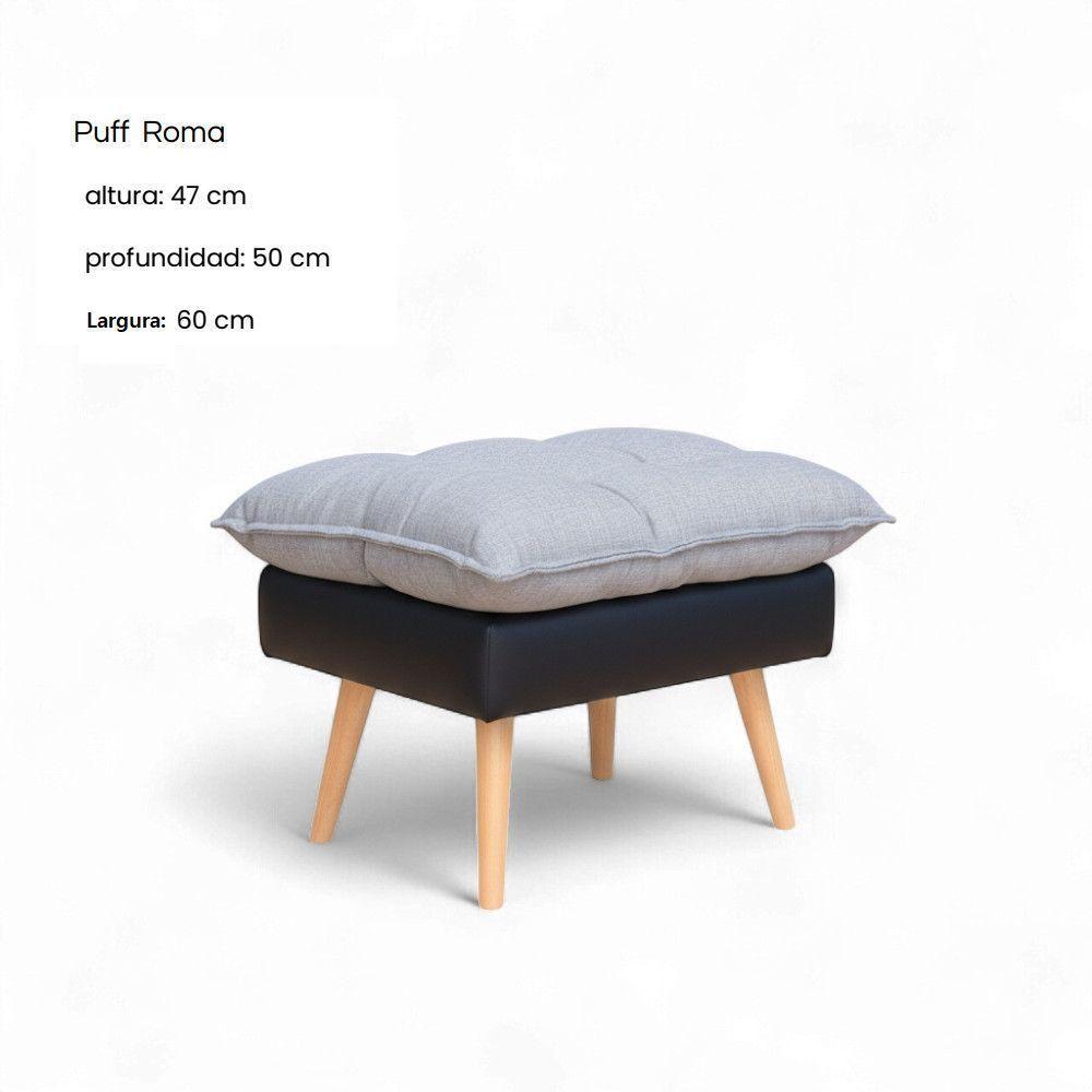 Puff Roma Corino Preto Com Linho Grafite Conlflex Preto Com Grafite - 3