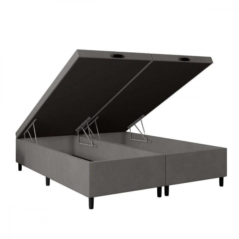 Base Para Cama Box King Com Baú 192x203x35 Cinza Portobel Cinza - 1