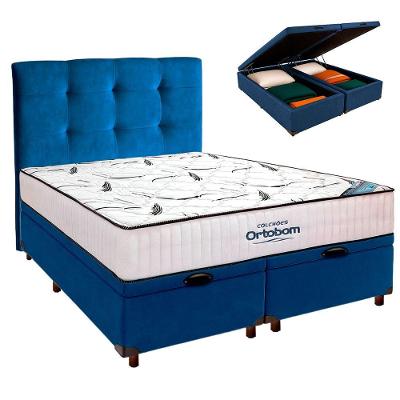 Baú Blindado Azul Com Colchão Queen High Foam Ortobom + Cabeceira