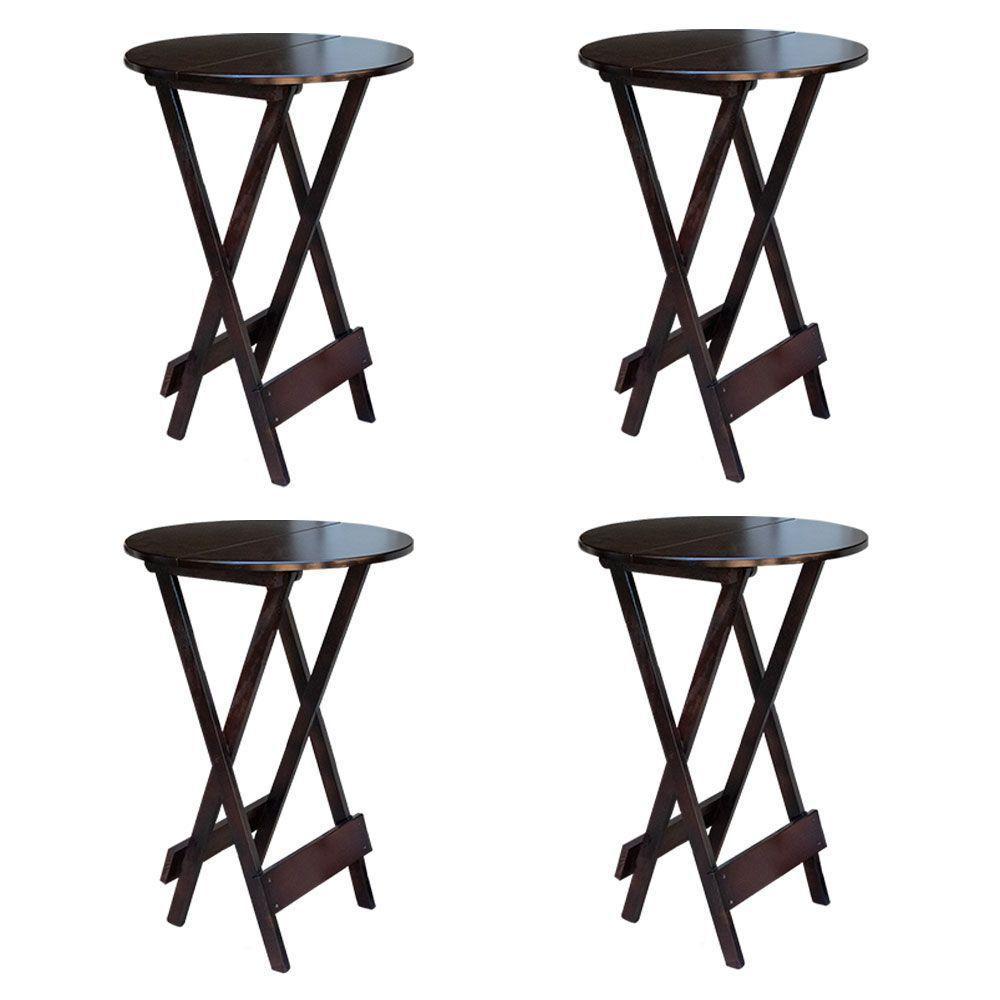 Conjunto Com 4 Mesas Bistrô Dobrável Em Madeira Maciça - Imbuia - Marrom - 1