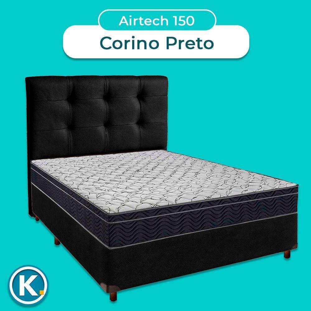Cama Box Preto + Colchão Casal Airtech 150 Ortobom + Cabeceira - 4
