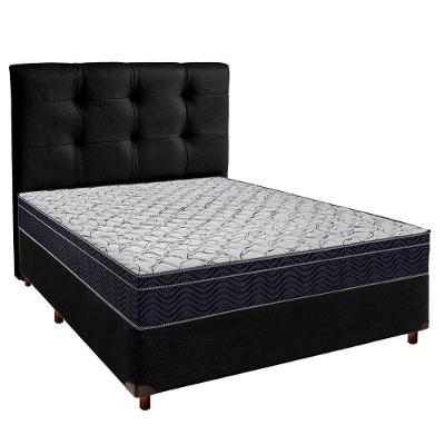 Cama Box Preto + Colchão Casal Airtech 150 Ortobom + Cabeceira