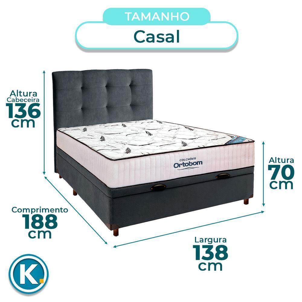 Baú Blindado Cinza + Colchão Casal High Foam Ortobom + Cabeceira - 2