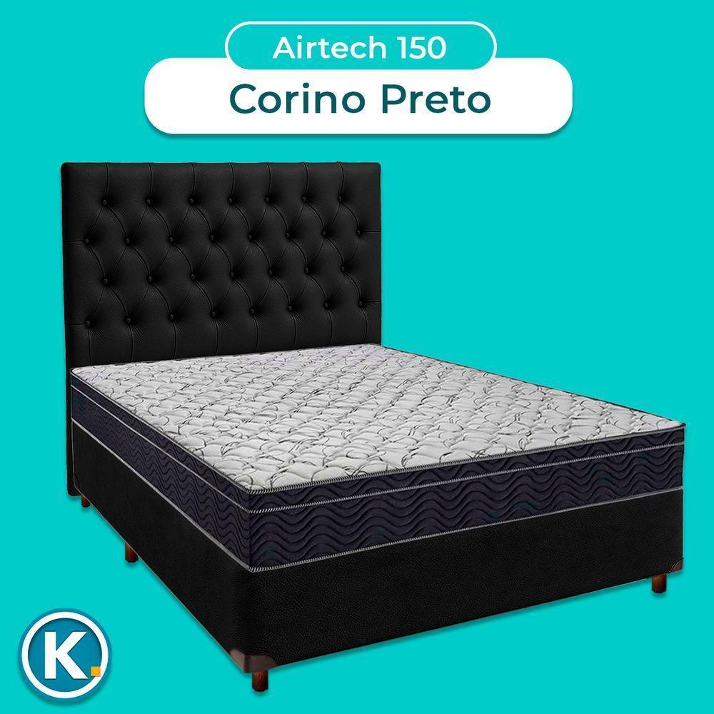 Cama Box Preto + Colchão Casal Airtech 150 Ortobom Com Cabeceira - 4