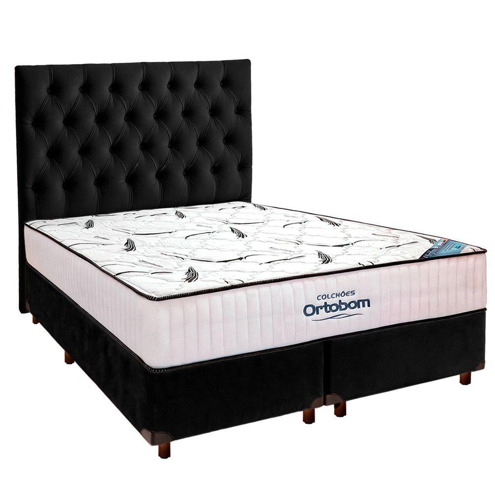 Cama Box Preto + Colchão Queen High Foam Ortobom + Cabeceira - 1