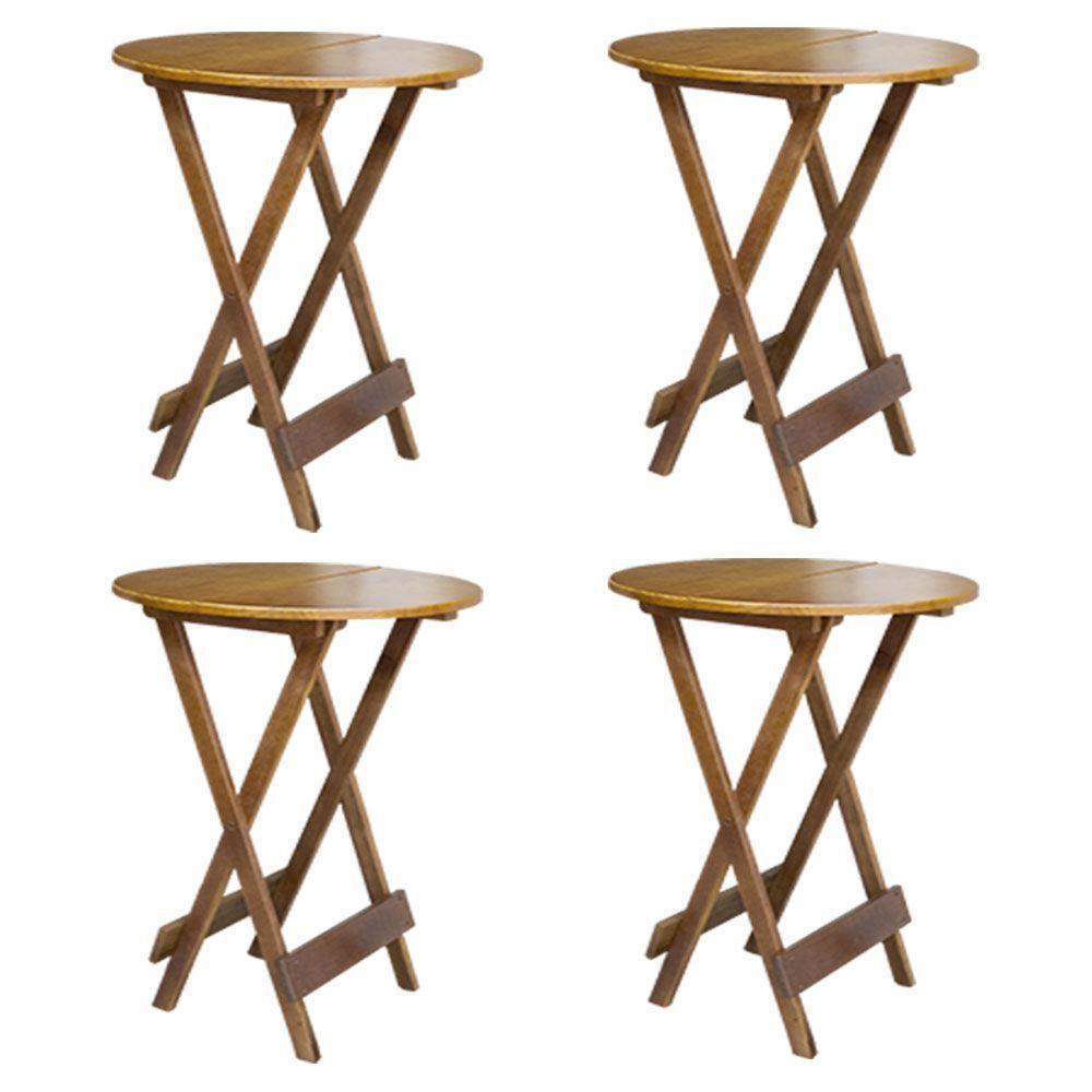 Conjunto Com 4 Mesas Bistrô Dobrável Em Madeira Maciça - Mel - Marrom - 1