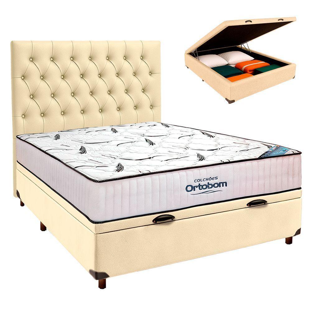 Box Baú Begetiza Corino Com Colchão Casal High Foam Ortobom + Cabeceira - 1