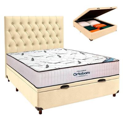 Box Baú Begetiza Corino Com Colchão Casal High Foam Ortobom + Cabeceira