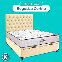 Box Baú Begetiza Corino Com Colchão Casal High Foam Ortobom + Cabeceira