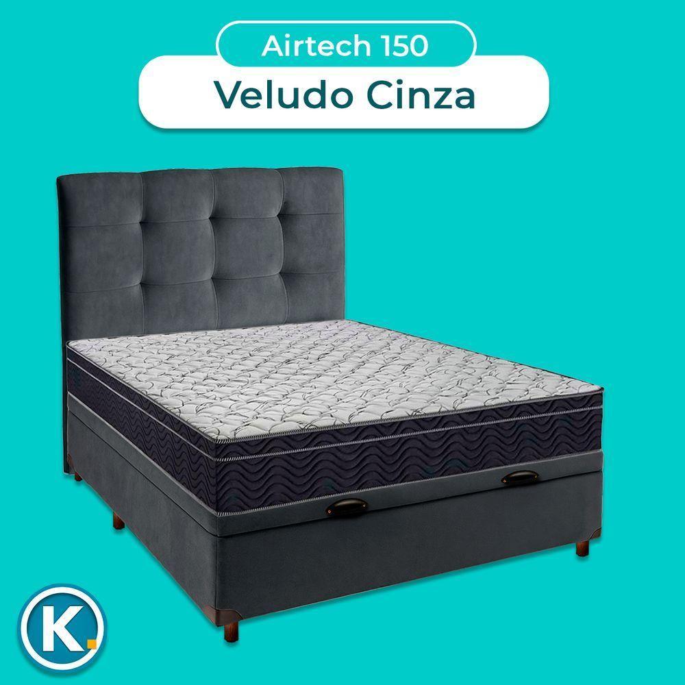 Box Baú Cinza + Colchão Casal Airtech 150 Ortobom + Cabeceira - 4