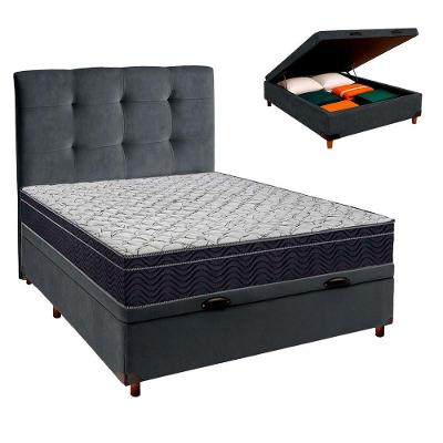 Box Baú Cinza + Colchão Casal Airtech 150 Ortobom + Cabeceira
