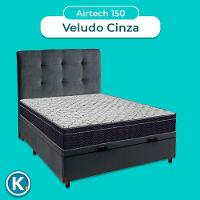 Box Baú Cinza + Colchão Casal Airtech 150 Ortobom + Cabeceira