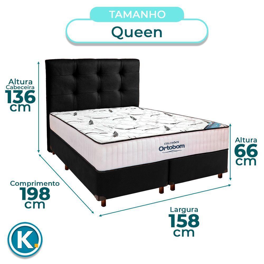 Cama Box Preto Com Colchão Queen High Foam Ortobom Com Cabeceira - 3