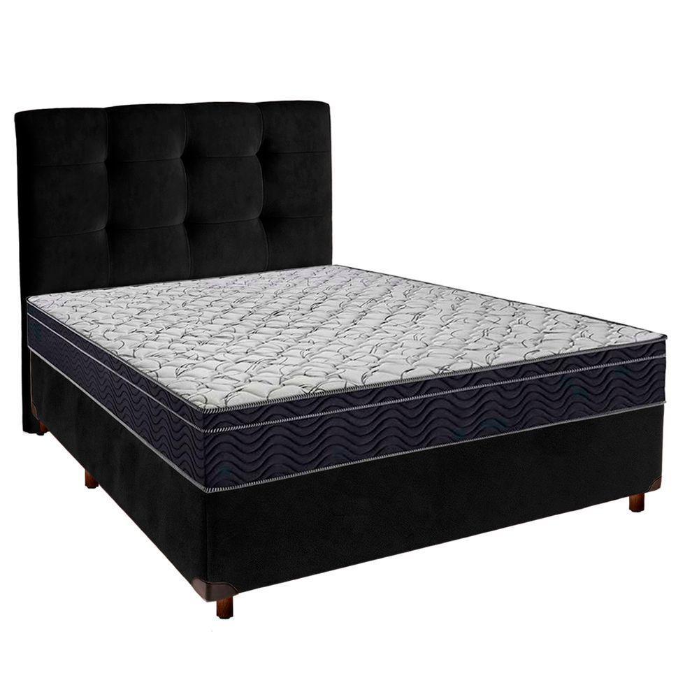 Cama Box Preto Com Colchão Casal Airtech 150 Ortobom E Cabeceira - 1