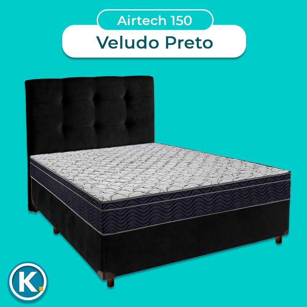 Cama Box Preto Com Colchão Casal Airtech 150 Ortobom E Cabeceira - 4