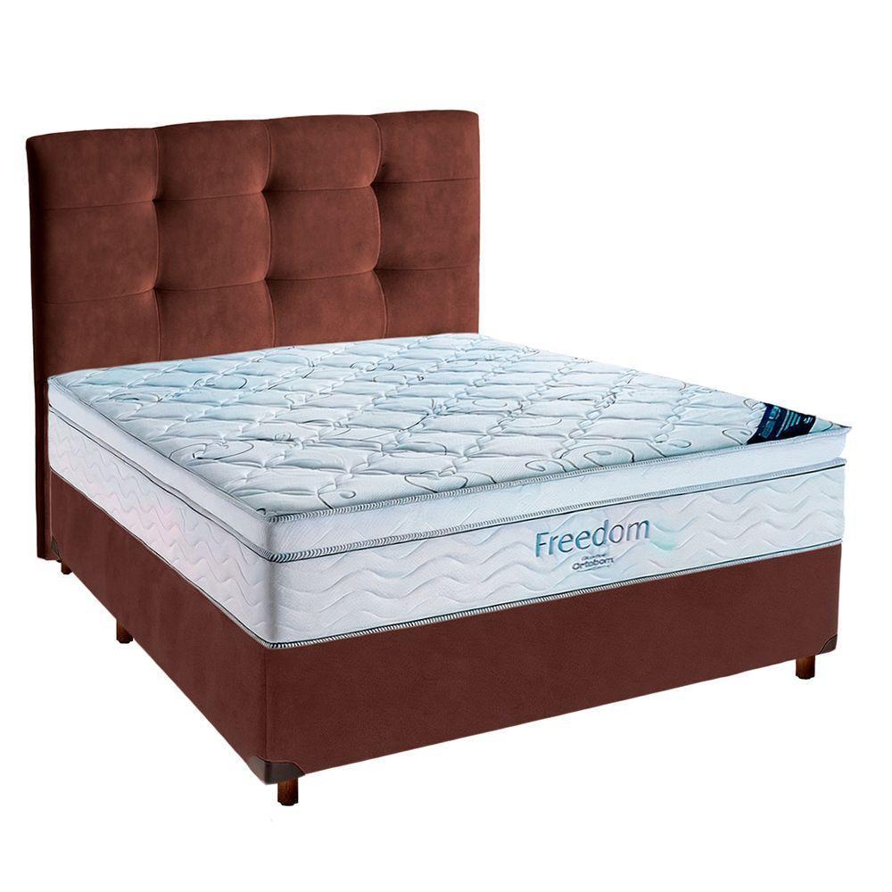 Cama Box Marrom + Colchão Casal Freedom Ortobom + Cabeceira - 1
