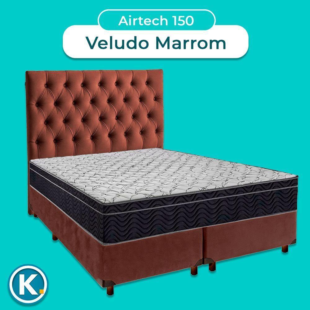 Cama Box Marrom Com Colchão Casal Airtech 150 Ortobom E Cabeceira - 4