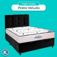 Baú Blindado Preto + Colchão Casal High Foam Ortobom + Cabeceira