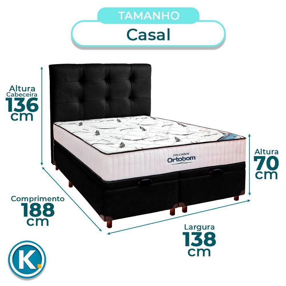Cama Box Baú Preto Com Colchão Casal High Foam Ortobom + Cabeceira - 3