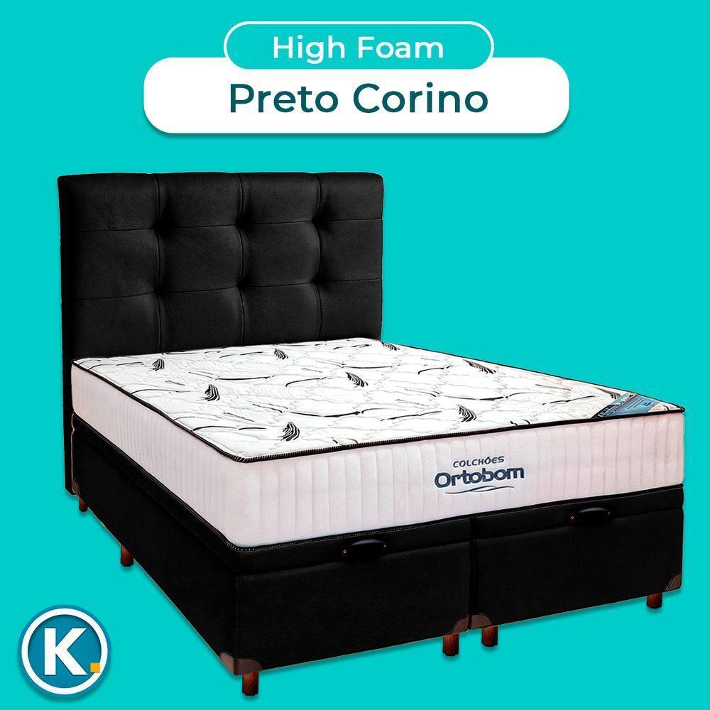 Cama Box Baú Preto Com Colchão Casal High Foam Ortobom + Cabeceira - 4