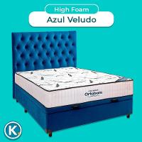 Baú Blindado Azul Com Colchão Casal High Foam Ortobom + Cabeceira