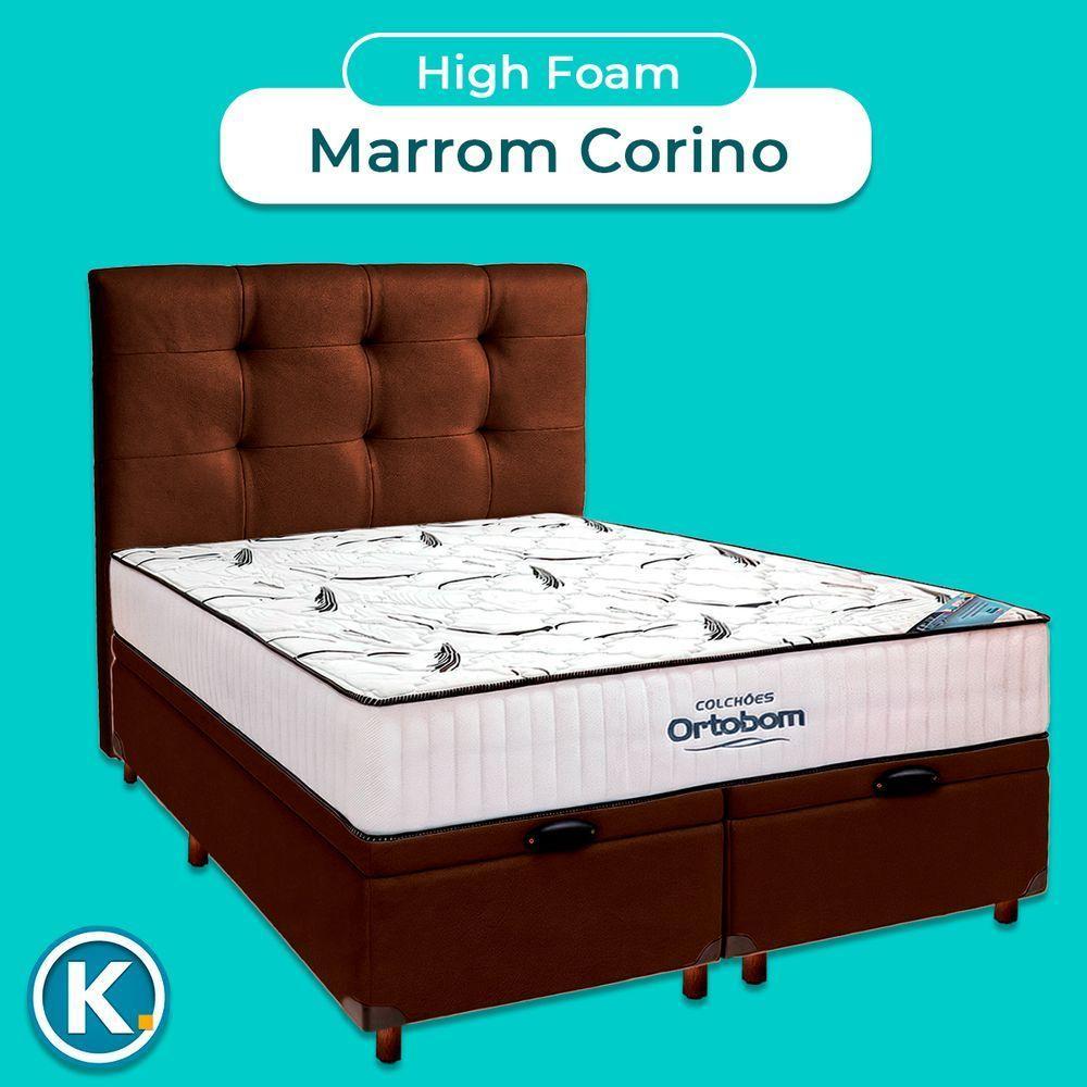 Box Baú Marrom+ Colchão Casal High Foam Ortobom + Cabeceira - 4