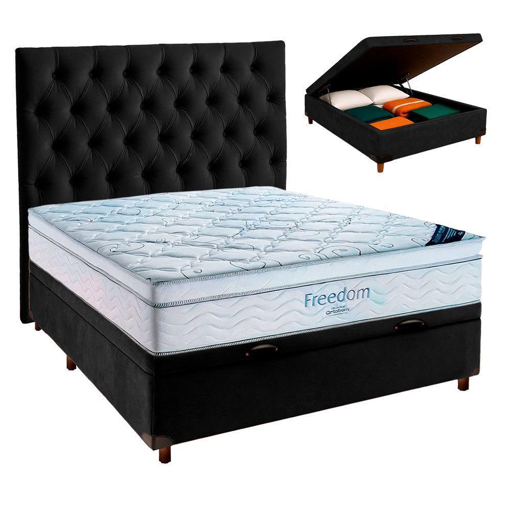 Cama Box Baú Preto + Colchão Casal Freedom Ortobom E Cabeceira - 1