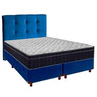 Cama Box Azul + Colchão Casal Airtech 150 Ortobom E Cabeceira - 1