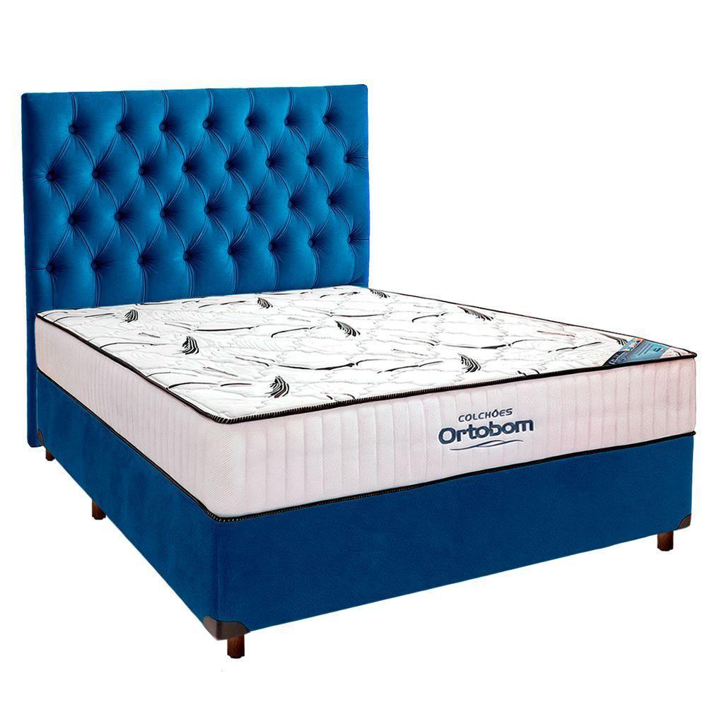 Cama Box Azul Com Colchão Casal High Foam Ortobom E Cabeceira - 1