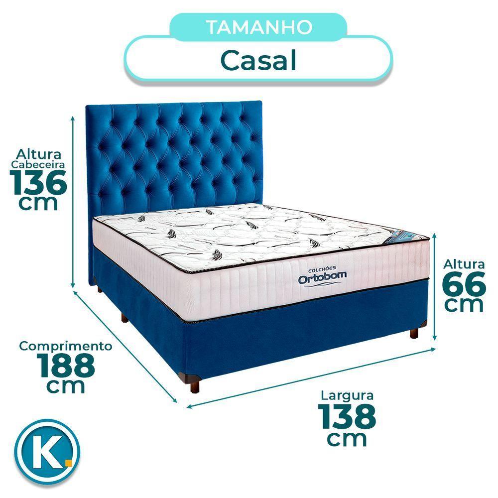 Cama Box Azul Com Colchão Casal High Foam Ortobom E Cabeceira - 3