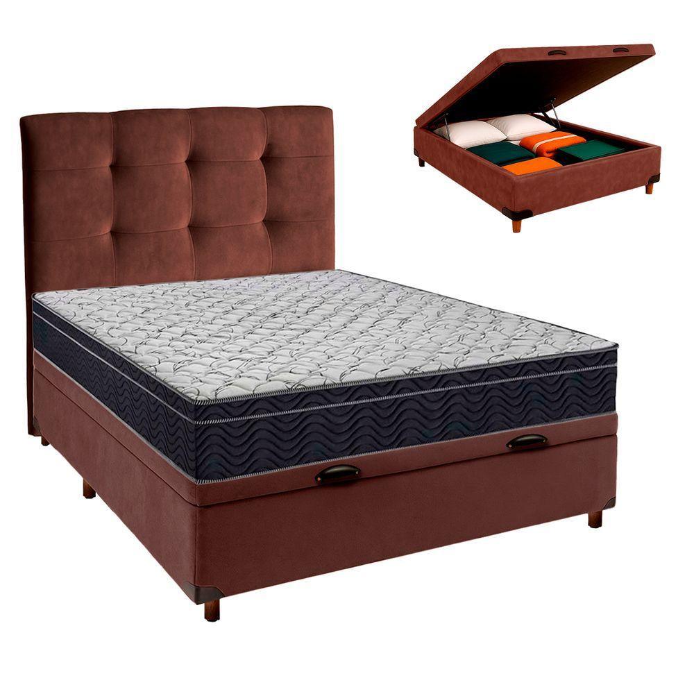 Box Baú Marrom Com Colchão Casal Airtech 150 Ortobom E Cabeceira - 1