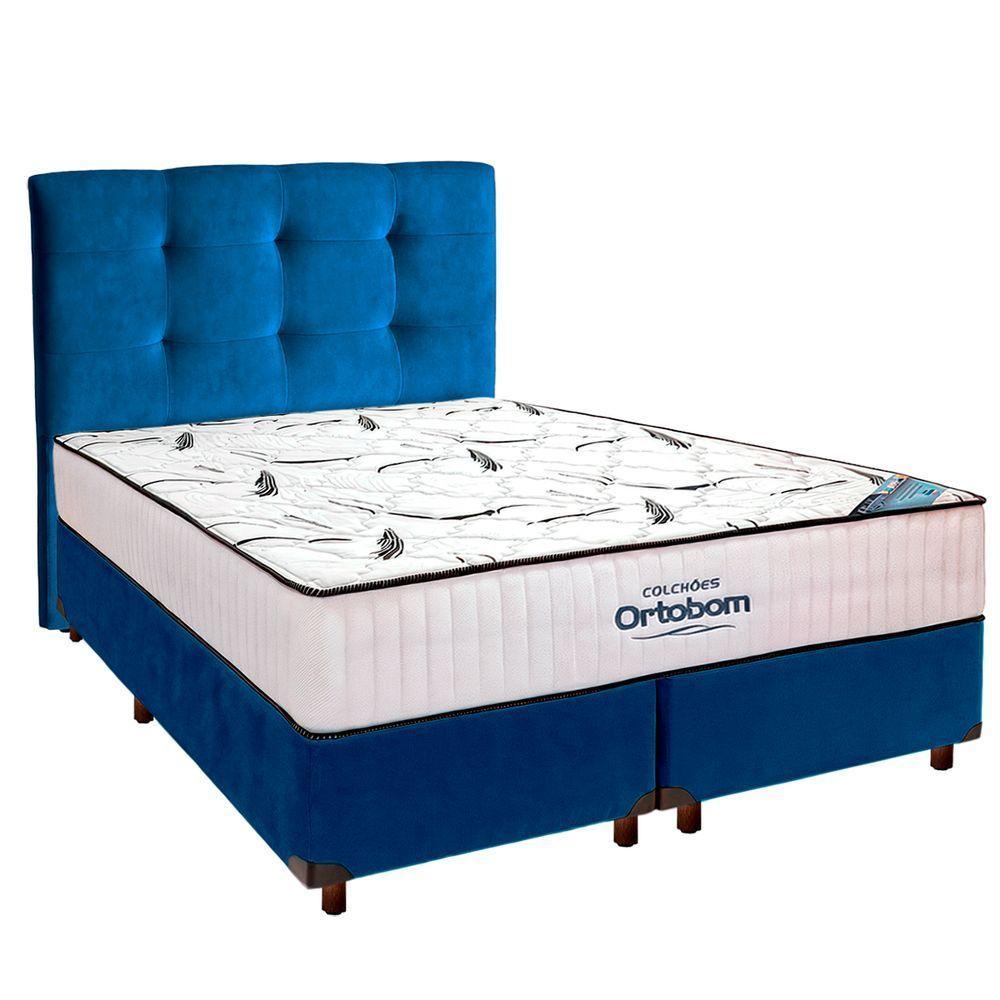 Cama Box Azul Com Colchão Queen High Foam Ortobom E Cabeceira - 1
