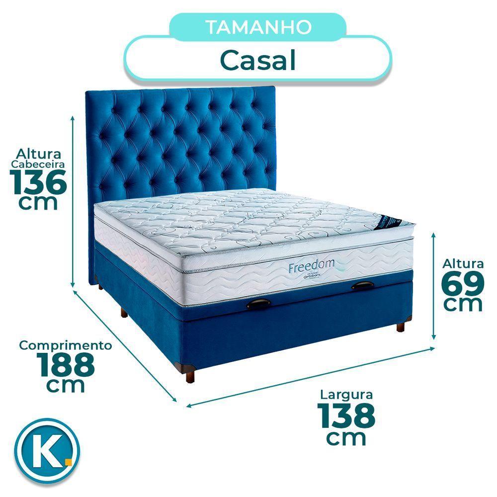 Cama Box Baú Azul + Colchão Casal Freedom Ortobom E Cabeceira - 3