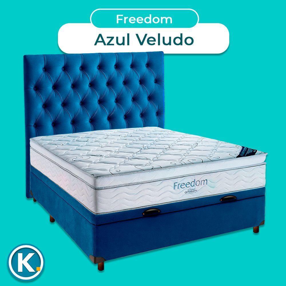 Cama Box Baú Azul + Colchão Casal Freedom Ortobom E Cabeceira - 4