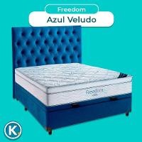 Cama Box Baú Azul + Colchão Casal Freedom Ortobom E Cabeceira