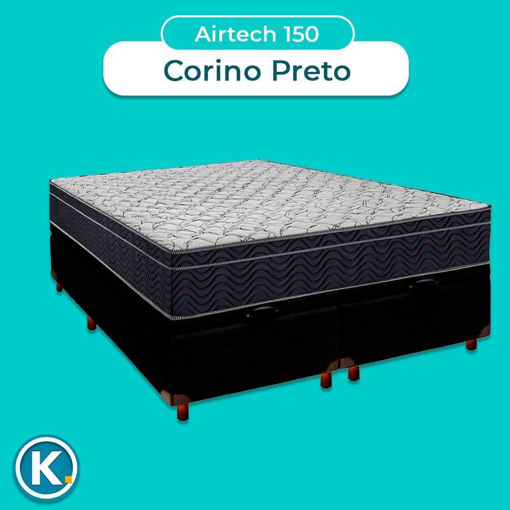 Cama Box Baú Preto + Colchão Casal Airtech 150 Ortobom - 4