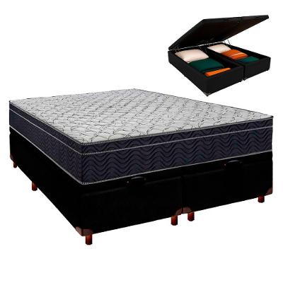 Cama Box Baú Preto + Colchão Casal Airtech 150 Ortobom