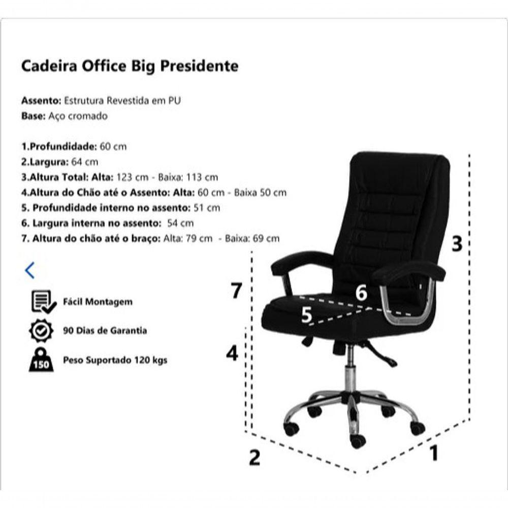 Cadeira De Escritório Confortavel Giratória Presidente Big Com Molas Ensacadas Preto - 4