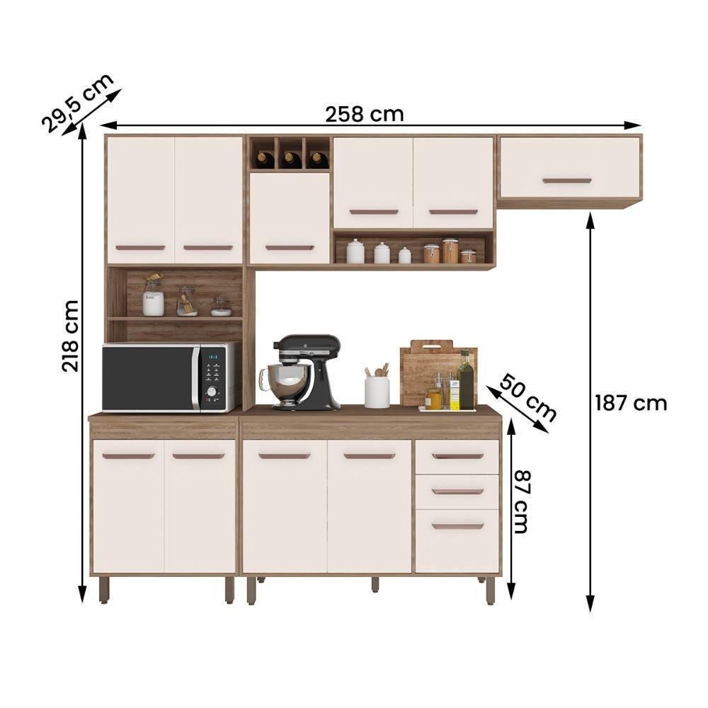 Armario De Cozinha Barcelona Com 11 Portas E 2 Gavetas Carvalho Oak/off White Carvalho Oak/off White - 4