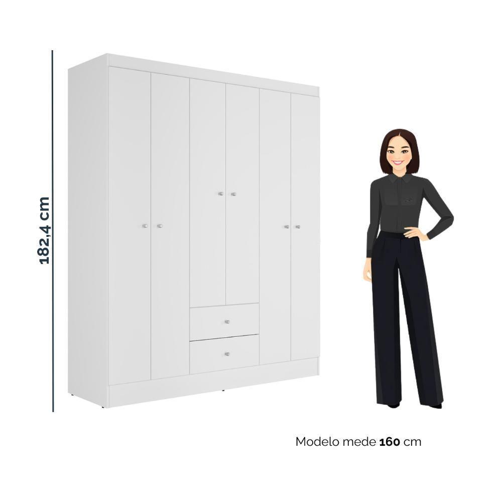 Guarda Roupa Casal 6 Portas 2 Gavetas Touch - Branco-rosa Flex - 3