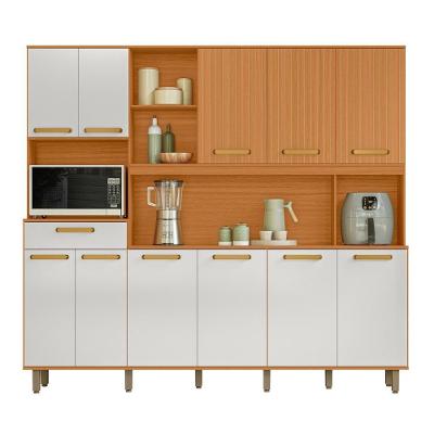 Armario De Cozinha Kit Pilar Com 11 Portas E 1 Gaveta Freijo/off Acetinado/ripado Freijo/off Acetinado/ripado