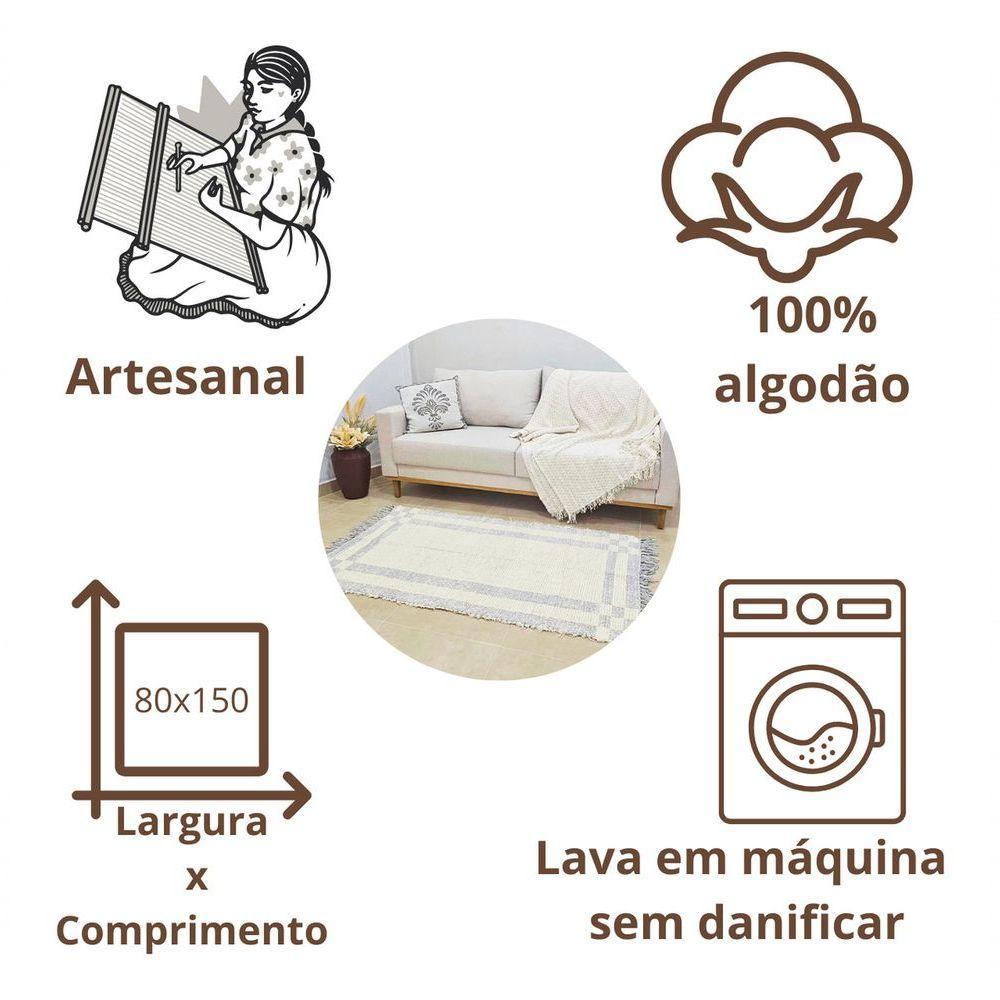 Tapete Passadeira Dupla Face Artesanal Algodão Confy 80x150 Cinza - 5