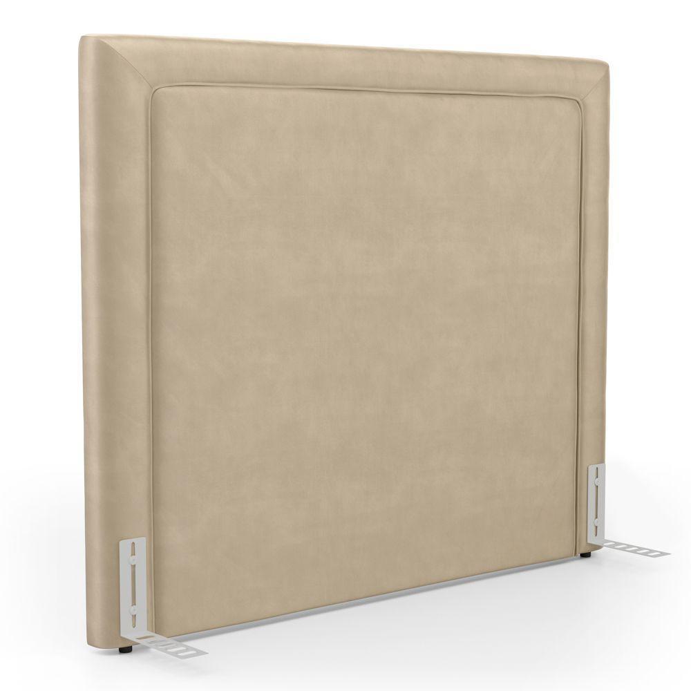 Cabeceira Cama Box Queen Size Alba 160cm Com Frame Veludo Bege - Desk Design - 1