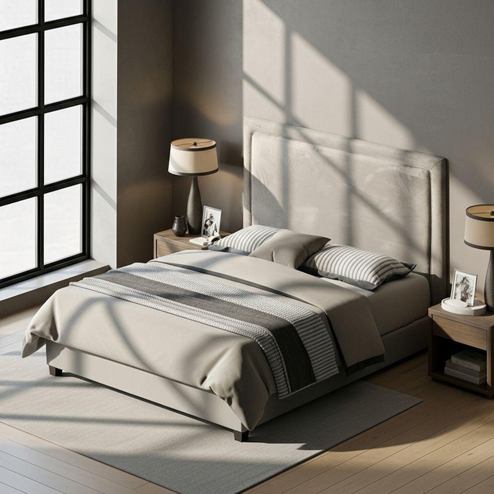 Cabeceira Cama Box Queen Size Alba 160cm Com Frame Veludo Bege - Desk Design - 5