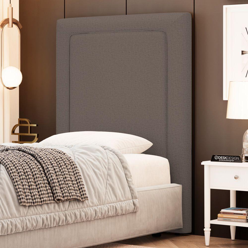 Cabeceira Cama Box Solteiro Alba 90cm Com Frame Linho Marrom - Desk Design - 2