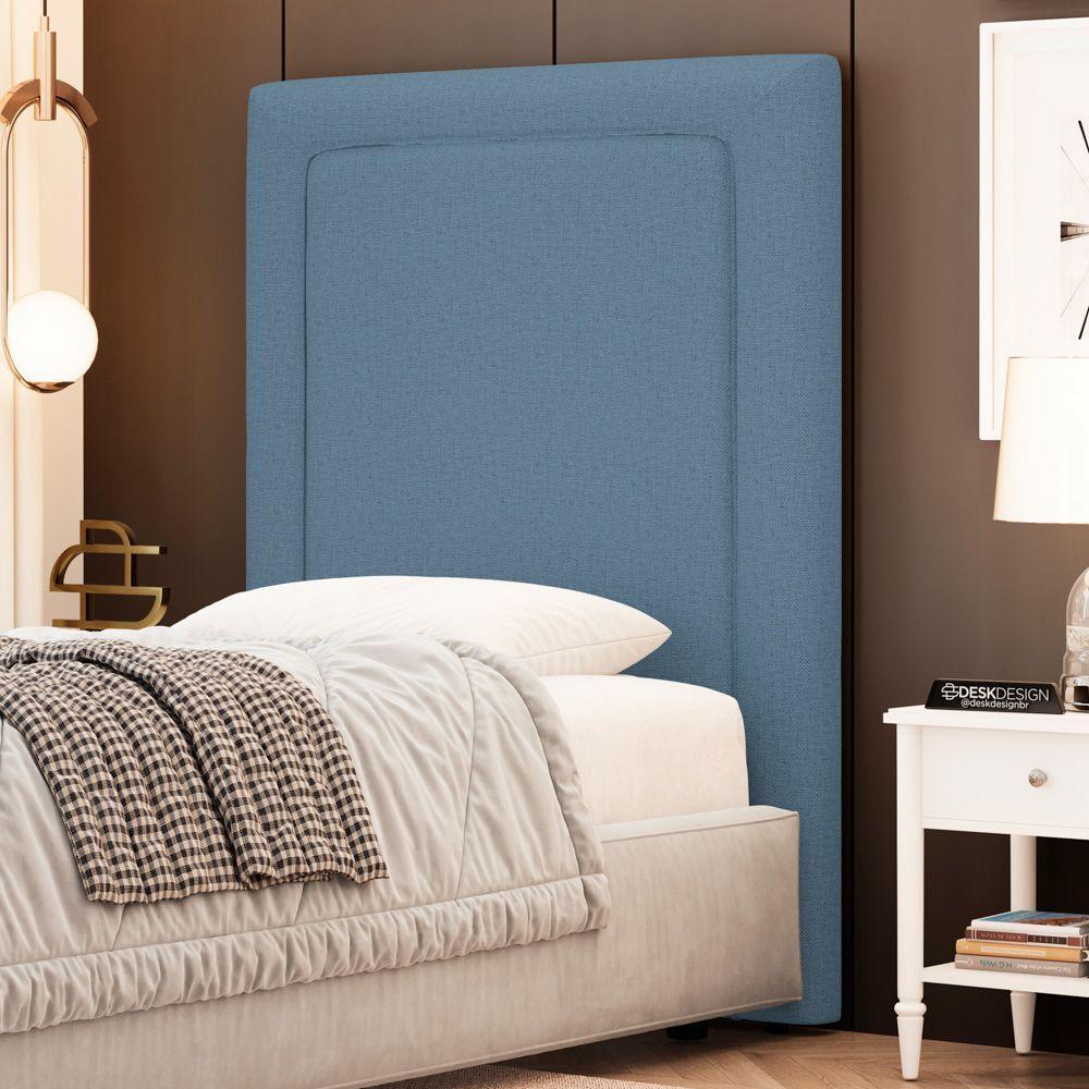 Cabeceira Cama Box Solteiro Alba 90cm Com Frame Linho Azul - Desk Design - 2