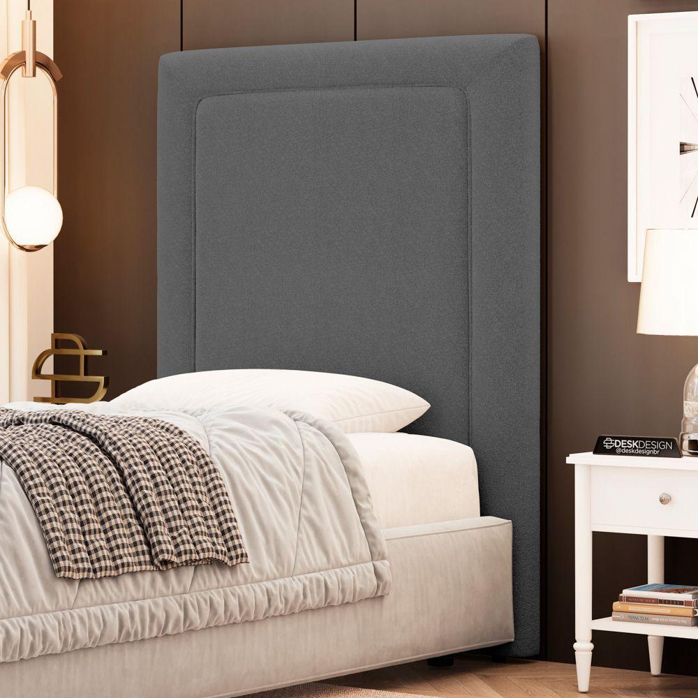Cabeceira Cama Box Solteiro Alba 90cm Com Frame Bouclé Cinza Escuro - Desk Design - 2