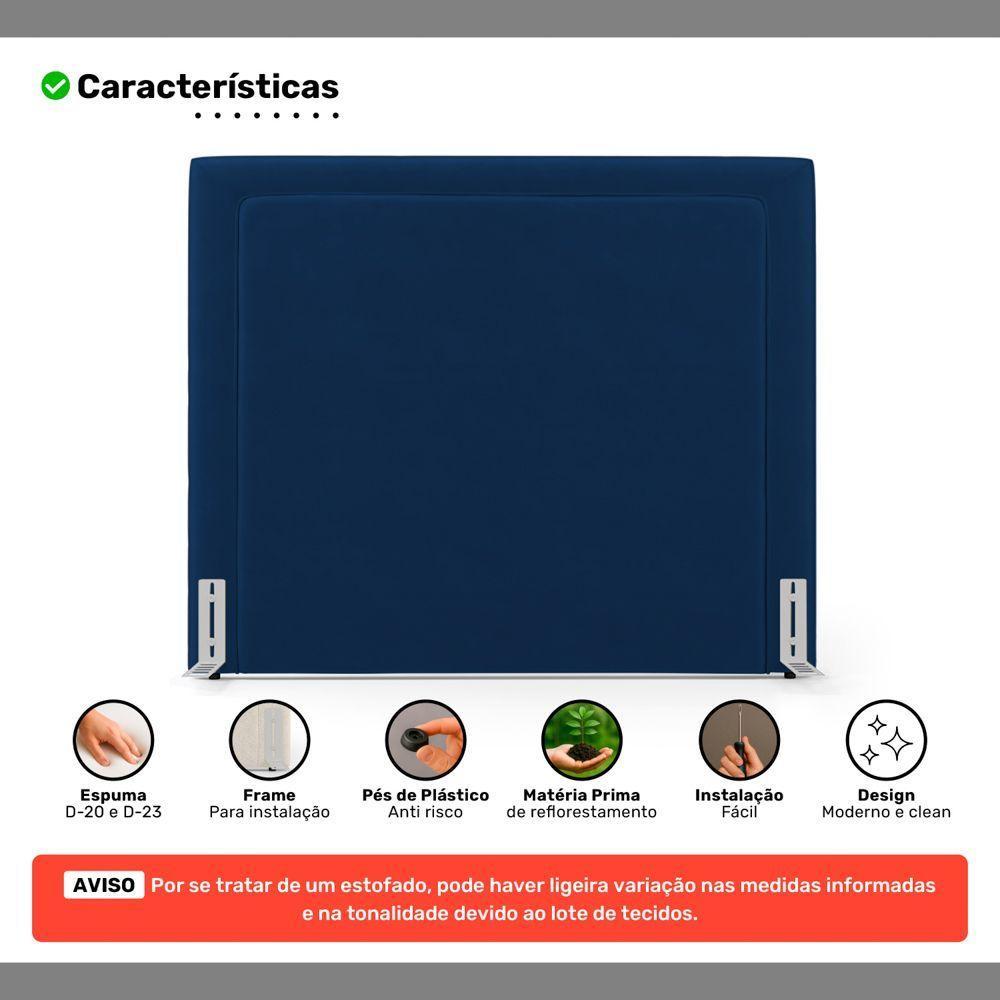 Cabeceira Cama Box Queen Size Alba 160cm Com Frame Veludo Azul Marinho - Desk Design - 3